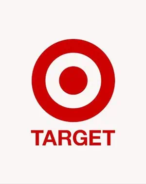 A red bullseye symbol with two concentric circles above the word TARGET in bold red capital letters, set against a white background.